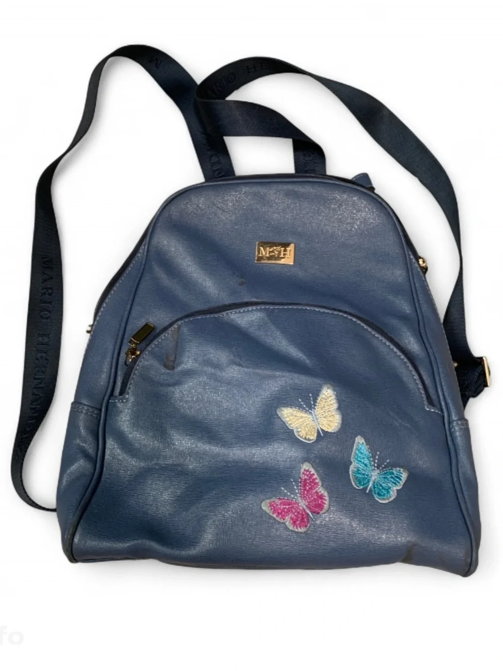 Mario Hernandez Butterfly Genuine Leather Blue Backpack